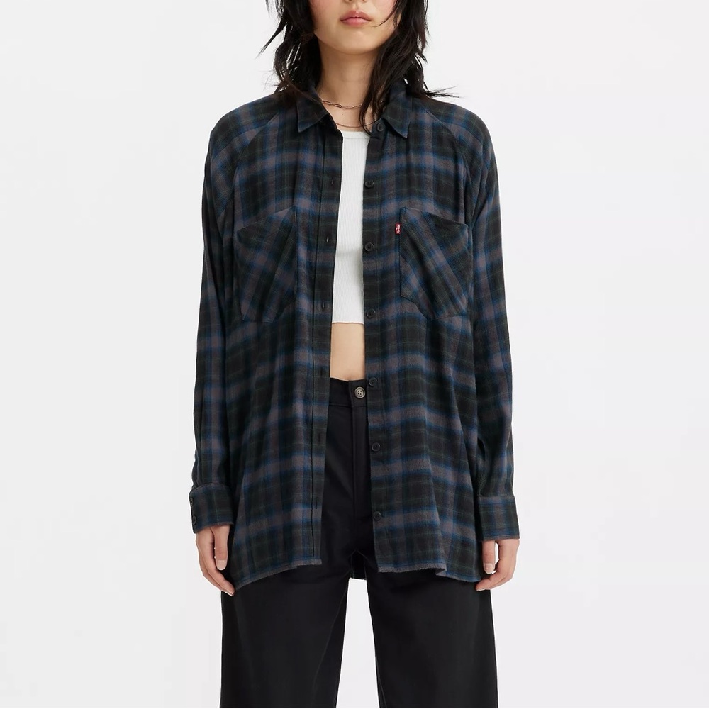 Levi’s Women’s The Everyday Plaid Oversize Black Multi Shirt Size 2X NEW